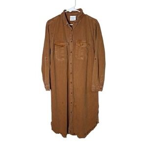 Bohera Jaipena Shirt Dress Golden Sand Brown Utility Button Down Size Large